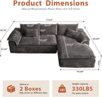 113 in Oversized Cloud Sofa with L Shape Chaise, Sectional Couches for Living Room, Assembly Free Modular Comfy Corduroy Sofa with Right Facing Chaise Longue for Home Apartment (Right Chaise, Gray)
