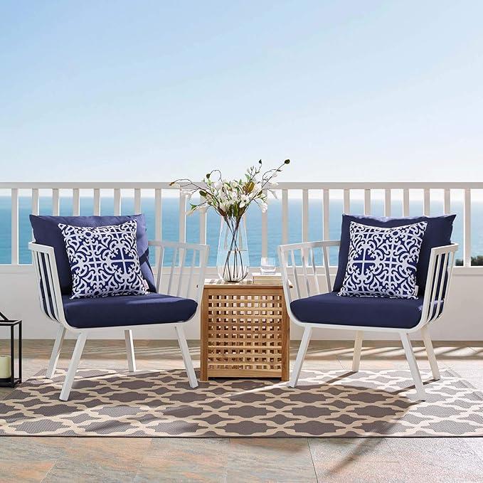 Modway Riverside Outdoor Furniture, Two Armchairs, White Navy