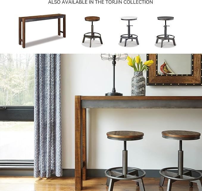Signature Design by Ashley Torjin Industrial 24" Adjustable Height Barstool, 2 Count, Brown