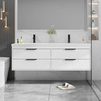 eclife 60" Bathroom Vanities Cabinet with Sink Combo, Wall Mounted Floating Cabinet W/Decor Line, Soft-Close System, 4 Extra Big Drawers, Matte Black Faucet, White