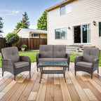 HUMMUH 4-Piece Patio Furniture Wicker Outdoor Conversation Set,All-Weather Rattan Outdoor Sofa Set Patio Chairs Coffee Table for Backyard,Porch,Deck
