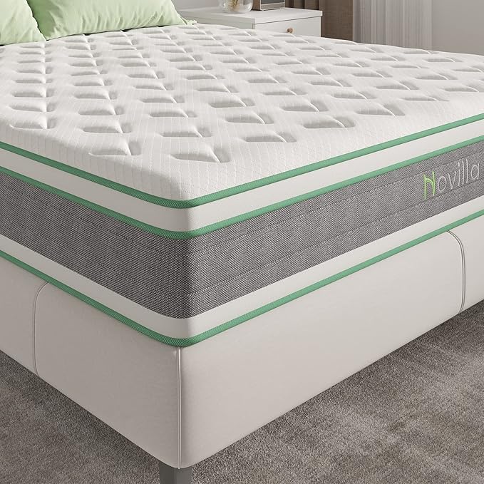 Novilla King Mattress 12 Inch Hybrid Mattress in a Box, Innerspring Mattresses with Gel Memory Foam for a Cool Sleep, Pressure Relief, Medium Firm with Pillow Top, Groove