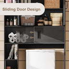 ChooChoo Over The Toilet Storage Cabinet, Farmhouse Bathroom Shelf Over Toilet with Adjustable Shelves, Above Toilet Storage Cabinet with Sliding Door for Bathroom, Laundry Room, Black
