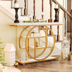LITTLE TREE Console Table, 4-Tier Entryway Table Behind Couch Table, 41.3-Inch Modern Sofa Table for Living Room, Foyer Hallway Table for Entrance, White and Gold