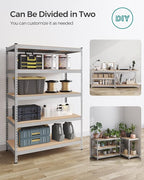 SONGMICS 5-Tier Storage Shelves, Load 2310 lb, Garage Storage, Boltless Assembly, Adjustable Shelving Unit, 23.6 x 47.2 x 70.9 Inches, for Study Shed Basement, Silver and Natural Beige UGLR600E01