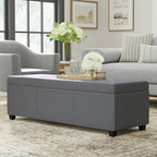SIMPLIHOME Avalon 54 inch Wide Contemporary Rectangle Extra Large Storage Ottoman Bench in Stone Grey PU faux leather, Assembled, For the Living Room, Entryway and Family Room