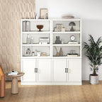 70 Inch Tall Bookcase with Doors, Library Office Bookshelf with Adjustable Shelves, Floor Standing Storage Cabinet for Bedroom Living Room Organizer with Anti Tipping Kit, Soft White Finish