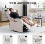 Power Swivel Rocker Recliner, Faux Leather Rocking Recliner Chair with USB Port, Swivel Glider Reclining Chair Nursery Recliners for Living Room, Beige