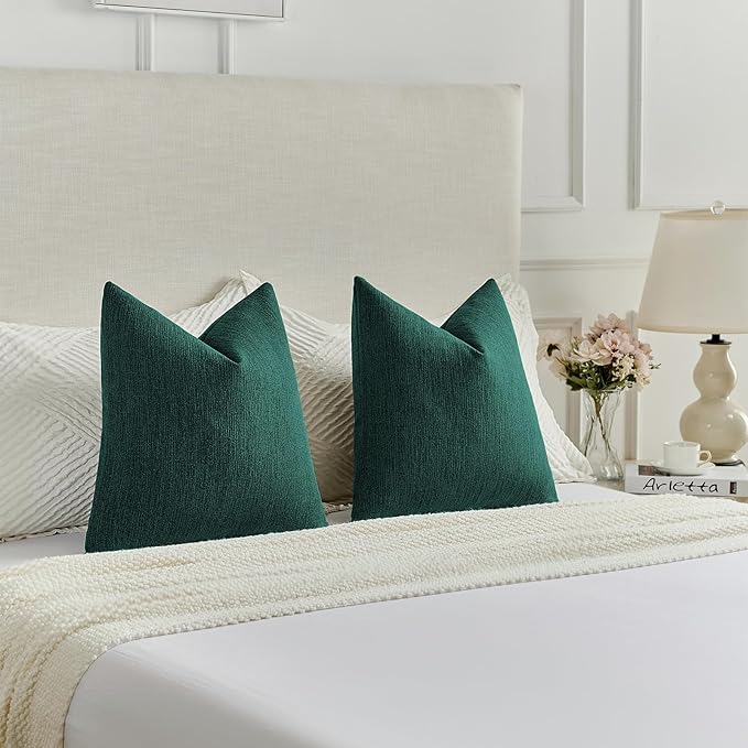 FUTEI Teal Chenille Decorative Throw Pillow Covers 16x16 Inch Set of 2,Soft Cozy Faux Linen Textured Cushion Case,Farmhouse Home Decor for Couch Living Room