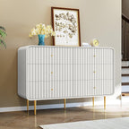 HLR White Dresser for Bedroom,48'' Wide Wood Chests of Drawers,Modern Fluted 6 Drawer Dresser with Gold Metal Handles,Clothes Deep Drawer Dressers Storage for Living Room,Hallway