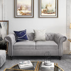 Chesterfield Loveseat Sofa, Modern Velvet Small Sofa Couch 2 Seater with Rolled Arms and Nailhead, Mid Century Modern Loveseat Couch for Small Spaces Living Room Bedroom Apartment, Grey