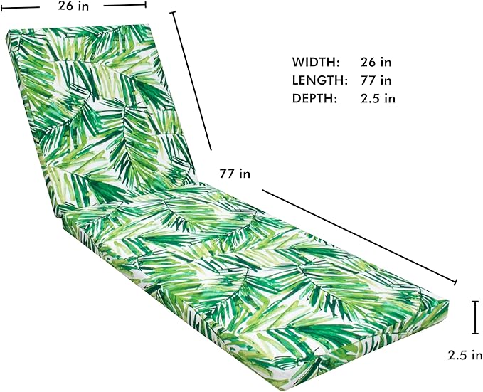 Tommy Bahama Chaise Cushion, 26" X 77" X 2.5", Coastal Palm Green Leaf