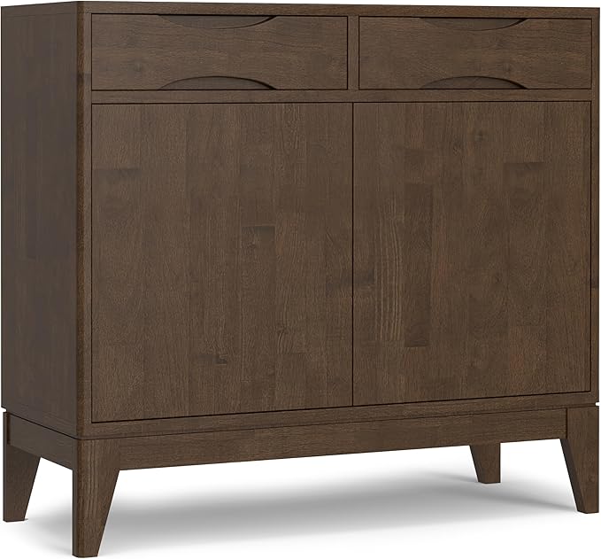 SIMPLIHOME Harper Solid Hardwood 40 inch Wide Mid Century Modern Entryway Storage Cabinet in Walnut Brown for The Living Room, Entryway and Family Room