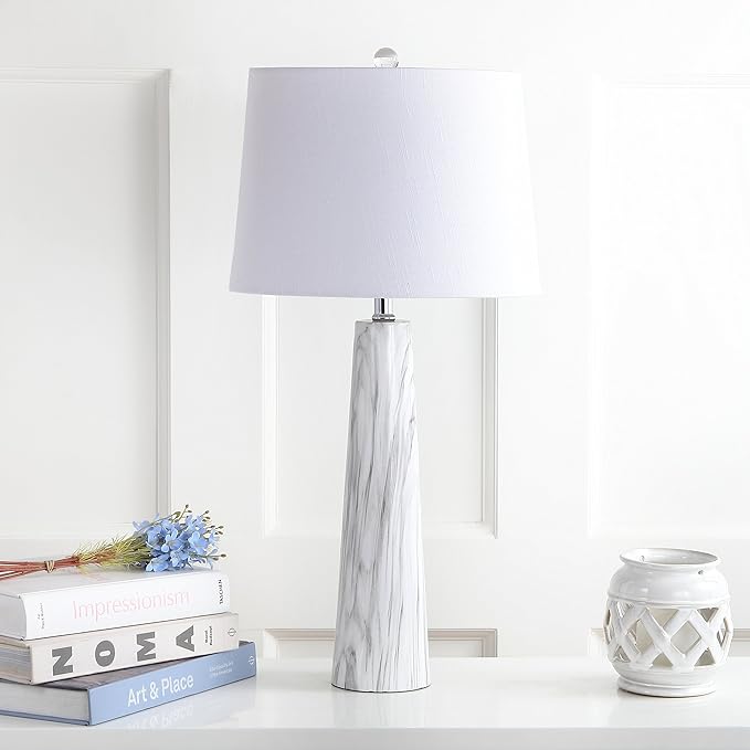 JONATHAN Y JYL1002A Bradley 29" Resin LED Table Lamp Modern Contemporary Glam Bedside Desk Nightstand Lamp for Bedroom Living Room Office College Bookcase LED Bulb Included, White/Black