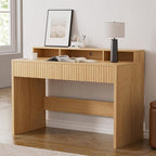 47" Executive Desk with Fluted Drawer, Modern Home Office Desk with Long Monitor Stand and 2 Drawers, Computer Writing Desk for Study Office Vanity, Nautral Oak