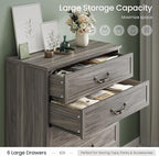 DICTAC Farmhouse 6 Drawers Dresser for Bedroom, 48.2" Tall Dressers Chest of Drawer, Large Storage Closet Organizer with Natural Texture and Vintage Metal Handle, Wooden Vertical Dresser for Hallway