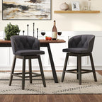 COSTWAY Counter Height Bar Stools Set of 4, Fabric Upholstered Island Stools with 360° Swivel Seat & Button-Tufted Back, Modern Pub Stools with Solid Rubber Wood Frame (Grey,4)