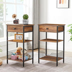 VECELO Tall End Side Tables,27 Inch Night Stand with U-Shape Basket and Storage Drawer/Shelf for Living Room/Bedroom/Small Spaces,Set of 2,Brown