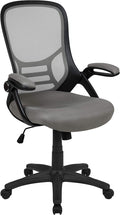 Flash Furniture Porter High-Back Swivel Office Chair with Adjustable Lumbar Support and Seat Height, Ergonomic Mesh Desk Chair with Flip-Up Armrests, Gray/Black