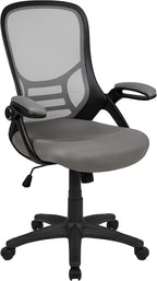 Flash Furniture Porter High-Back Swivel Office Chair with Adjustable Lumbar Support and Seat Height, Ergonomic Mesh Desk Chair with Flip-Up Armrests, Gray/Black