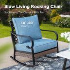 6 Piece Metal Outdoor Patio Furniture Set, Patio Conversation Set with Rocking Chair and 5.75" Thick Cushion & Coffee Tabl, Outdoor Seating Black Frame Backyard Furniture, Denim Blue
