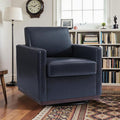 Pia Ricco Single Swivel Barrel Chair, Modern Accent Armchair in Easy-Clean PU Leather, Mid-Century Style for Living Room or Home Office, Navy