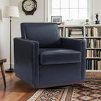 Pia Ricco Single Swivel Barrel Chair, Modern Accent Armchair in Easy-Clean PU Leather, Mid-Century Style for Living Room or Home Office, Navy