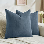 FUTEI Navy Blue Decorative Throw Pillow Covers 20x20 Inch Set of 2,Soft Cozy Wheat Ear Striped Patterns Cushion Cases,Modern Home Decor for Couch Bed Living Room