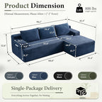 96''Sectional Couches for Living Room,Modern Modular Sectional Sofa,Upholstered Boneless Couch with Pockets,Comfy Cloud Couch with L Shaped Chaise(Blue, 96''W Right Facing Chaise)