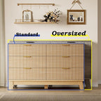 Fluted 6 Drawer Dresser, 47.2" Wide Modern Boho Chest of Drawers, Wooden Storage Dresser TV Stand for Bedroom, Living Room, Closet, Hallway, Curved Profile Design