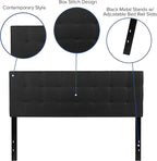 EMMA + OLIVER Quilted Tufted Upholstered Queen Size Headboard in Black Fabric
