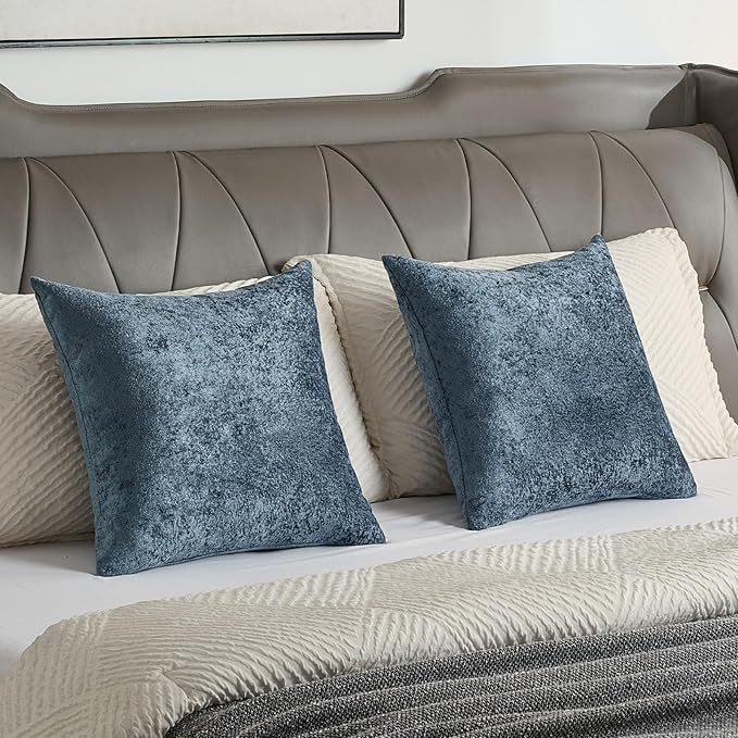 FUTEI Navy Flannel Throw Pillow Covers 20x20 Inch Set of 2,Soft Dimensional Textured Cushion Cases,Modern Home Decor for Couch Living Room