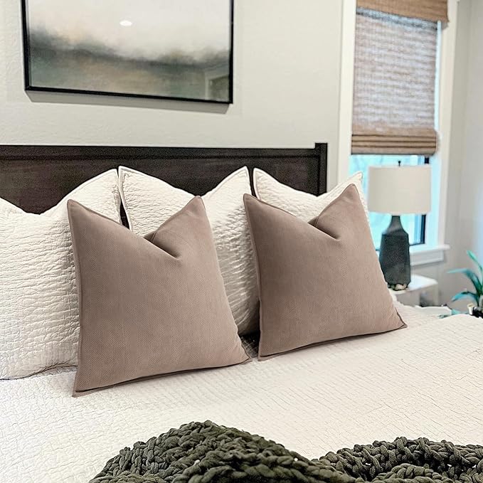 ZWJD Khaki Pillow Covers 22x22 Set of 2 Chenille Throw Pillow Covers with Elegant Design Soft and Luxurious Decorative Throw Pillows for Couch, Bed, and Home Decor