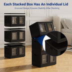 FLEXIMOUNTS 75 QT Stackable Storage Bins With Lids, Collapsible Plastic Storage Bins, Closet Organizers and Storage Containers with Doors and Built-in Wheels For Home, 2 Pack Cubes, Black