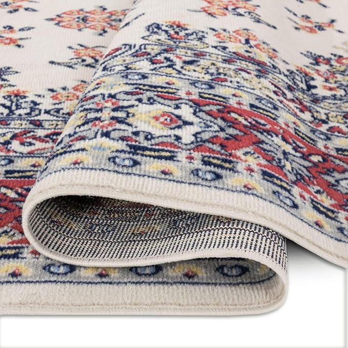 Home Dynamix Premium Sakarya Traditional Medallion Border Area Rug, Ivory/Red, 5'3"x7'5" Rectangle