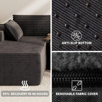 Kingdura 105.5'' Cloud Sectional Couch with L-Shape Chaise, Black Modern Modular Sofa with Deep Seat, Corduroy Fabric, No Assembly Required, Upholstered Couches for Living Room Bedroom