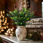 2PCS Artificial Pine Branches with Red Berry Pine Cones Artificial Needles Branches Greenery Stems Fake Greenery Floral Arrangements