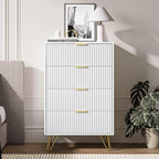 White Dresser for Bedroom, Modern Dresser with Gold Metal Handles & Chests of Drawers