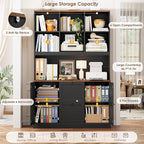 HIFIT 72'' Tall File Bookcase with Power Outlet & Printer Stand, 2 Drawer Filing Cabinets for Home Office Fit Hanging A4 File, Storage Cabinet w/ 3 Tier Open Book Shelf & Doors for Living Room, Black