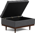 SIMPLIHOME Mariah 34 inch Wide Contemporary Rectangle Coffee Table Storage Ottoman in Slate Grey Polyester Linen, Assembled, For the Living Room, Entryway and Family Room