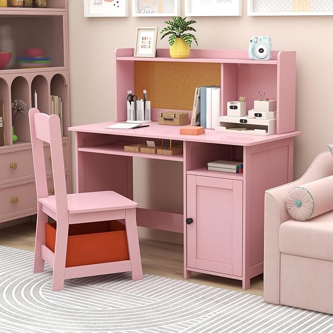 TaoHFE Pink Toddler Table and Chair Set,Wooden Kids Table and Chairs for Studying and Crafting, Kids Desk with Storage Kid Bedroom Furniture, Girl Table for Girls Pink
