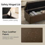51" Faux Leather Storage Ottoman, Stitch Tufted Rectangle Upholstered End of Bed Storage Bench, Entryway Large Couch Ottoman with Wooden Legs, Coffee