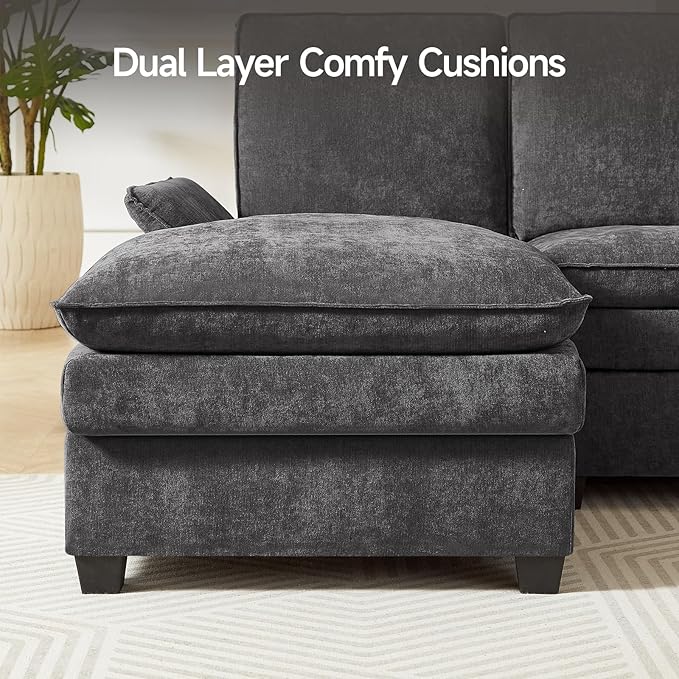 ONBRILL 108" Modular Sectional Sofa,U Shaped Sectional Couch with Movable Ottoman,Cloud Couches for Living Room,Bedroom and Apartment, Grey