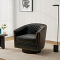 Pia Ricco Faux Leather Swivel Barrel Accent Chairs, 360° Swivel Round Single Sofa Chair, Comfy Upholstered Club Armchair with Nailhead Trim for Living Room/Reading Room/Bedroom, Black