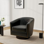 Pia Ricco Faux Leather Swivel Barrel Accent Chairs, 360° Swivel Round Single Sofa Chair, Comfy Upholstered Club Armchair with Nailhead Trim for Living Room/Reading Room/Bedroom, Black