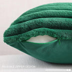 Pallene Faux Fur Plush Christmas Throw Pillow Covers 16x16 Set of 2, Luxury Soft Fluffy Striped Decorative Pillow Covers for Sofa, Couch, Living Room, Christmas Green