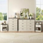 CARPETNAL Farmhouse Dresser and Nightstand Sets for Bedroom, 4 Pcs Bedroom Set, 5 Drawer & 8 Drawer Dresser and Nightstand Set of 2, Wood Chest of Drawers for Living Room, Entryway, White
