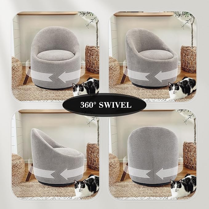360° Swivel Accent Chair, Mid-Century Modern Chair with Hidden Storge, Small Swivel Chair with Arms for Living Room/Office-Light Grey