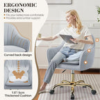 Comfy Home Office Desk Chairs Vanity Chair with Wheels Adjustable Modern Velvet Makeup Vanity Chairs for Bedroom Living Room（Grey）