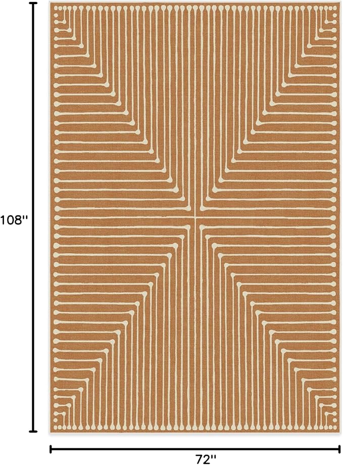 RUGGABLE x Jonathan Adler Machine Washable Modern Area Rug – Inkdrop Copper 6x9, Stain-Resistant, Non-Slip – Medium Rugs for Living Room, Bedroom, Hallway, Entryway & Office–with Standard Pad